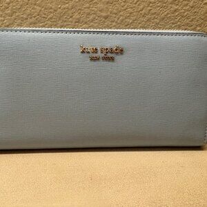 New Kate Spade Madison Large Slim Bifold Wallet Saffiano Leather Blue Glow